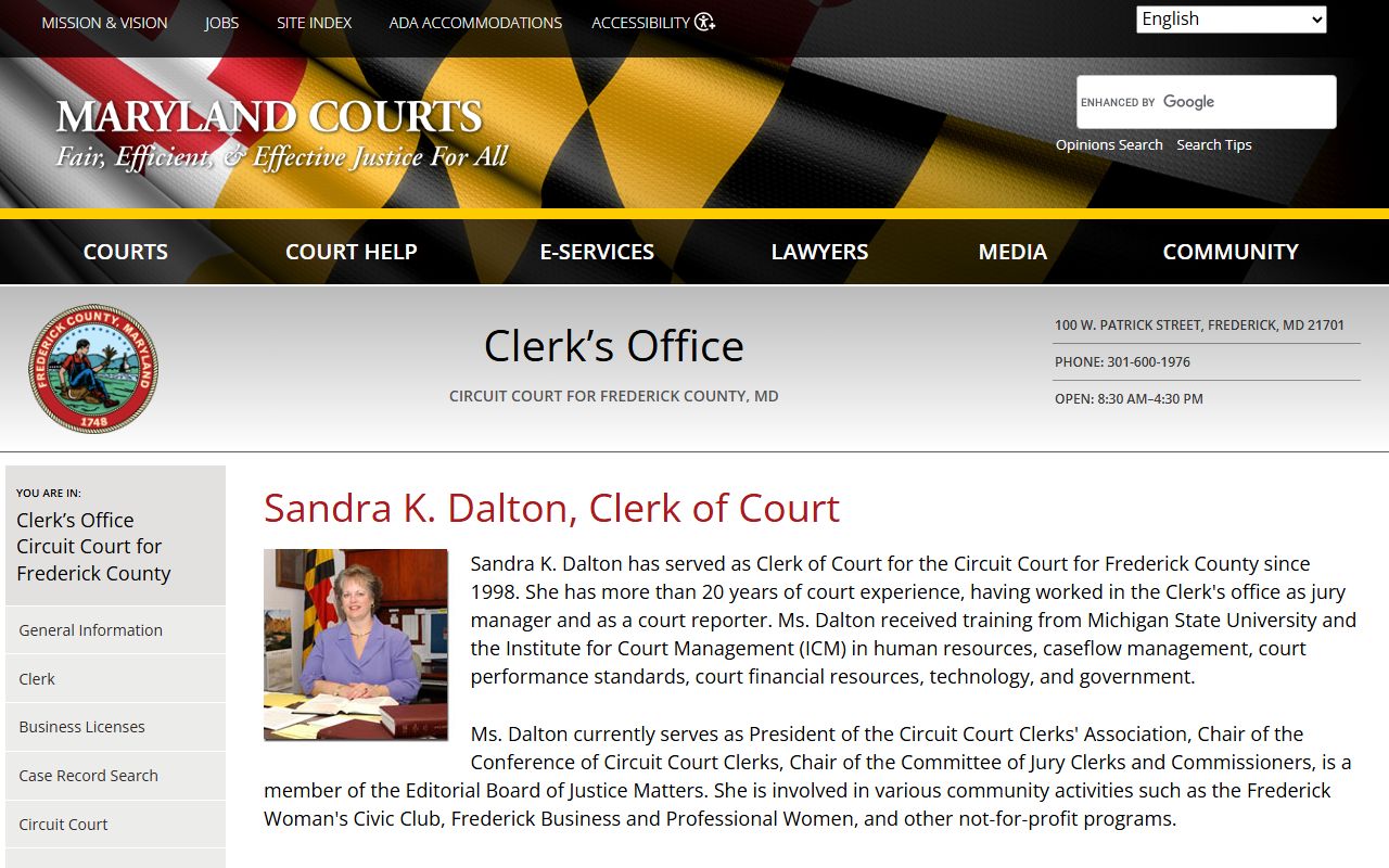Frederick County Clerk of the Circuit Court biography and records office