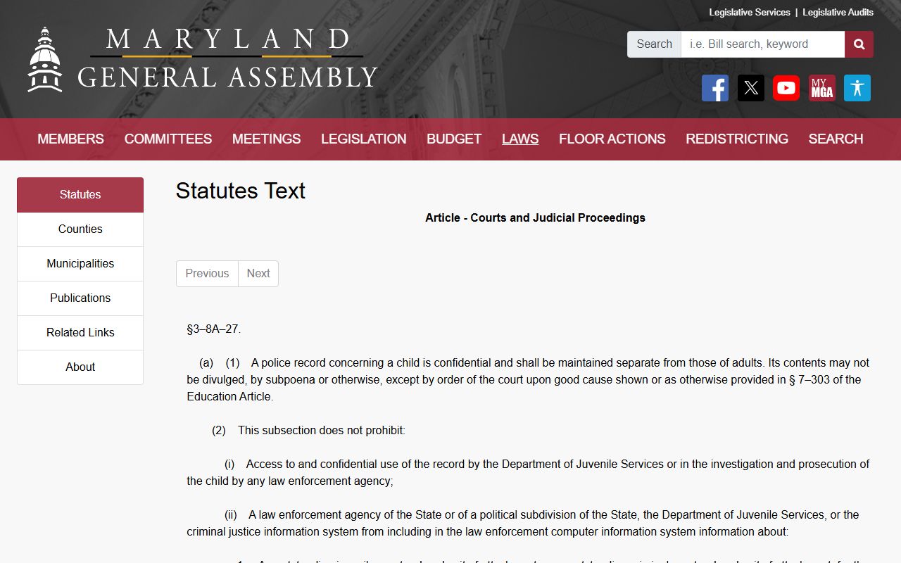 Frederick County Clerk records juvenile confidentiality statute