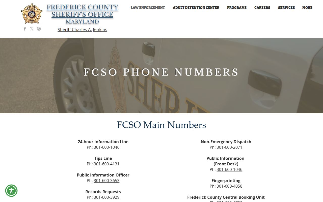Frederick County arrest records Sheriff's Office phone numbers