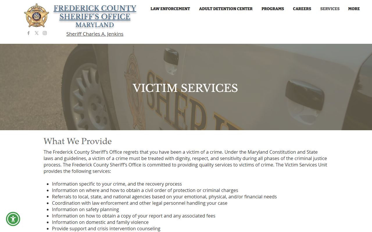 Frederick County arrest records and court charges victim services page