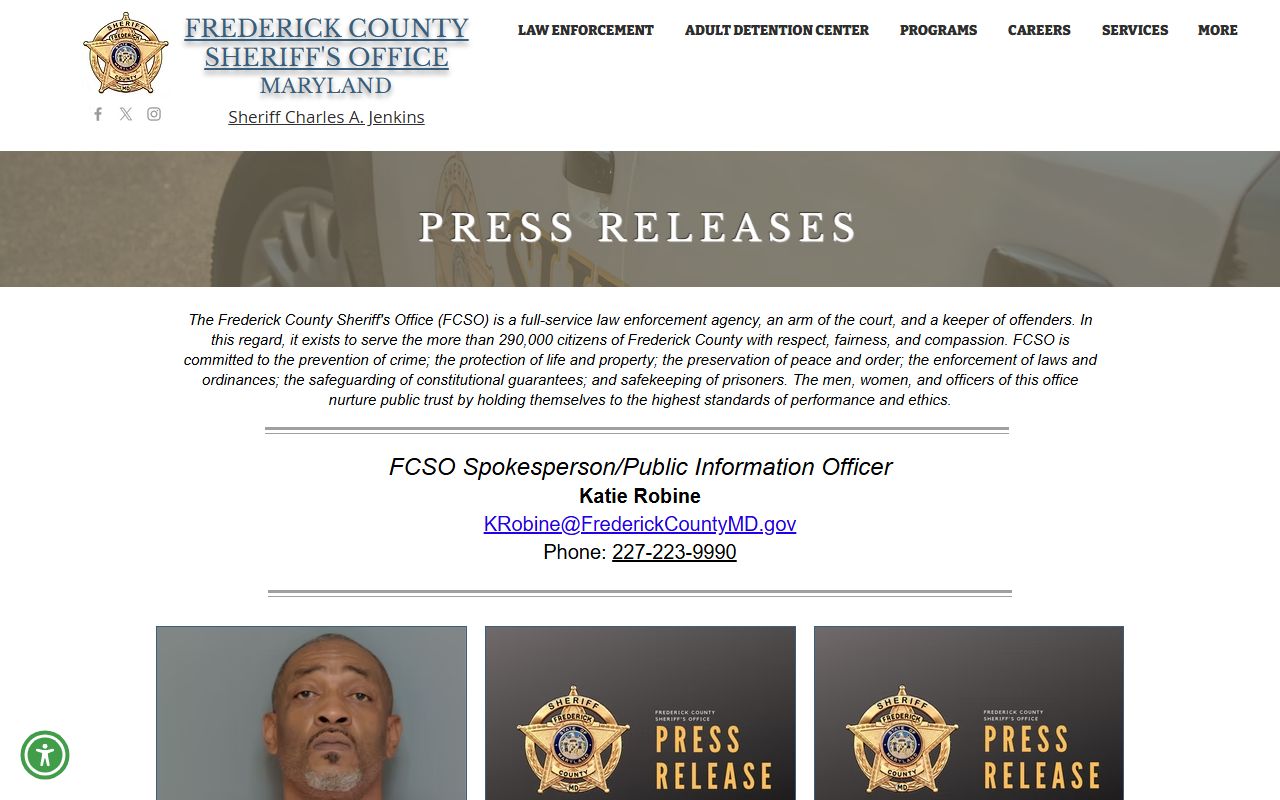 Frederick County arrest records Sheriff's Office news releases