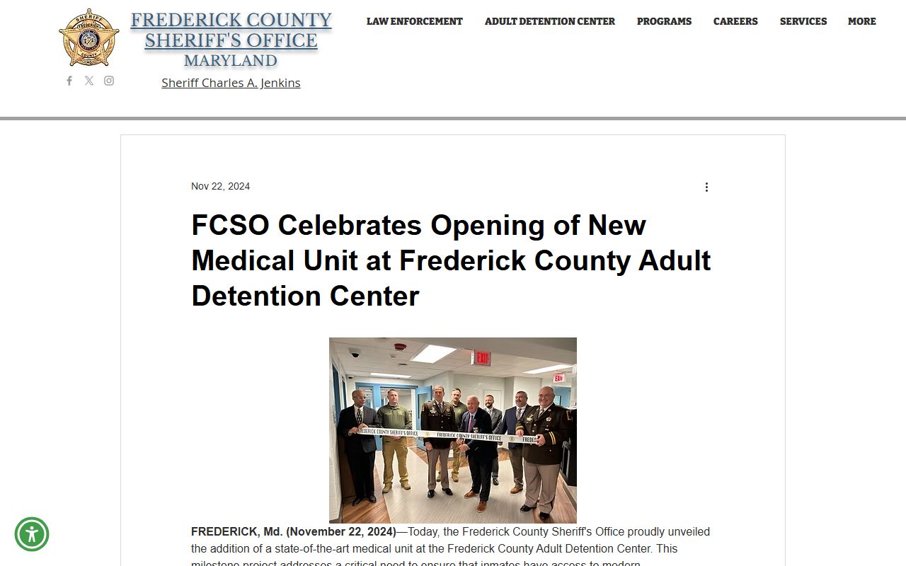 Frederick County inmate records Adult Detention Center medical unit