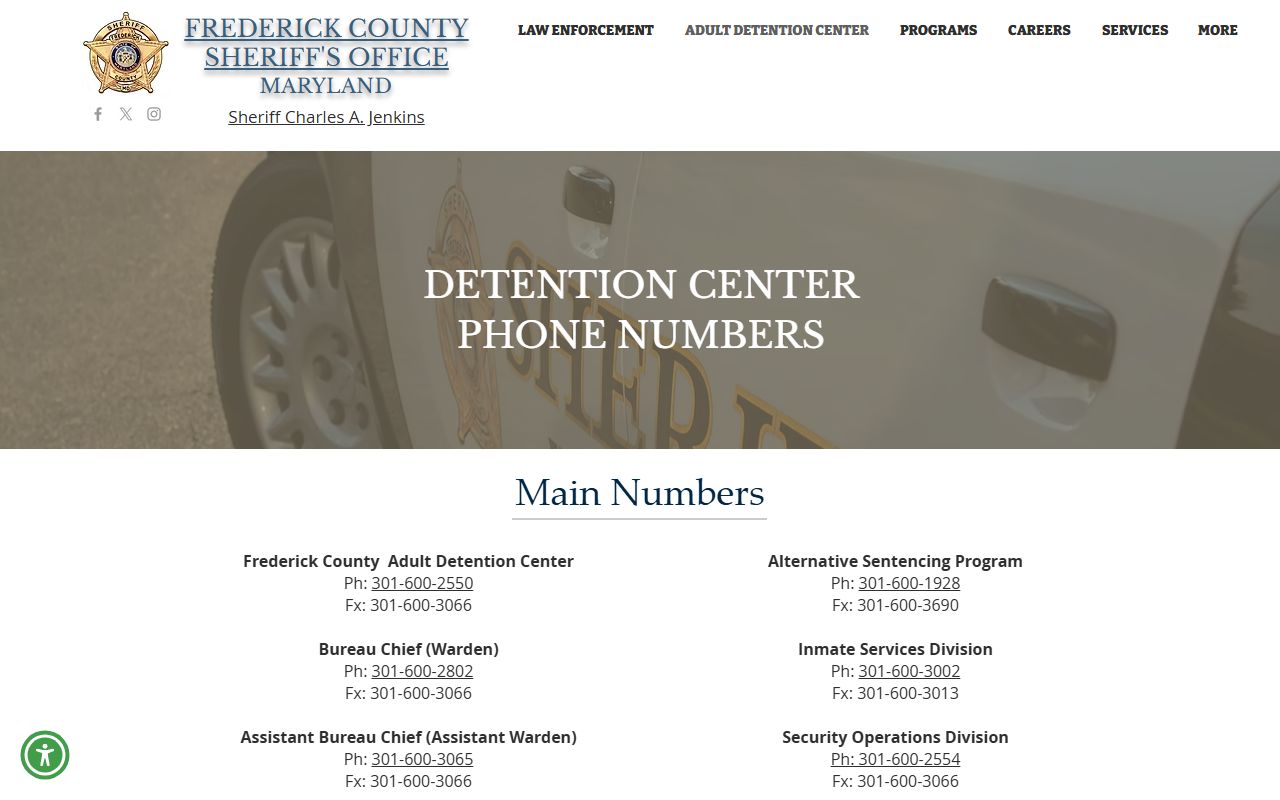 Frederick County inmate records Adult Detention Center phone numbers