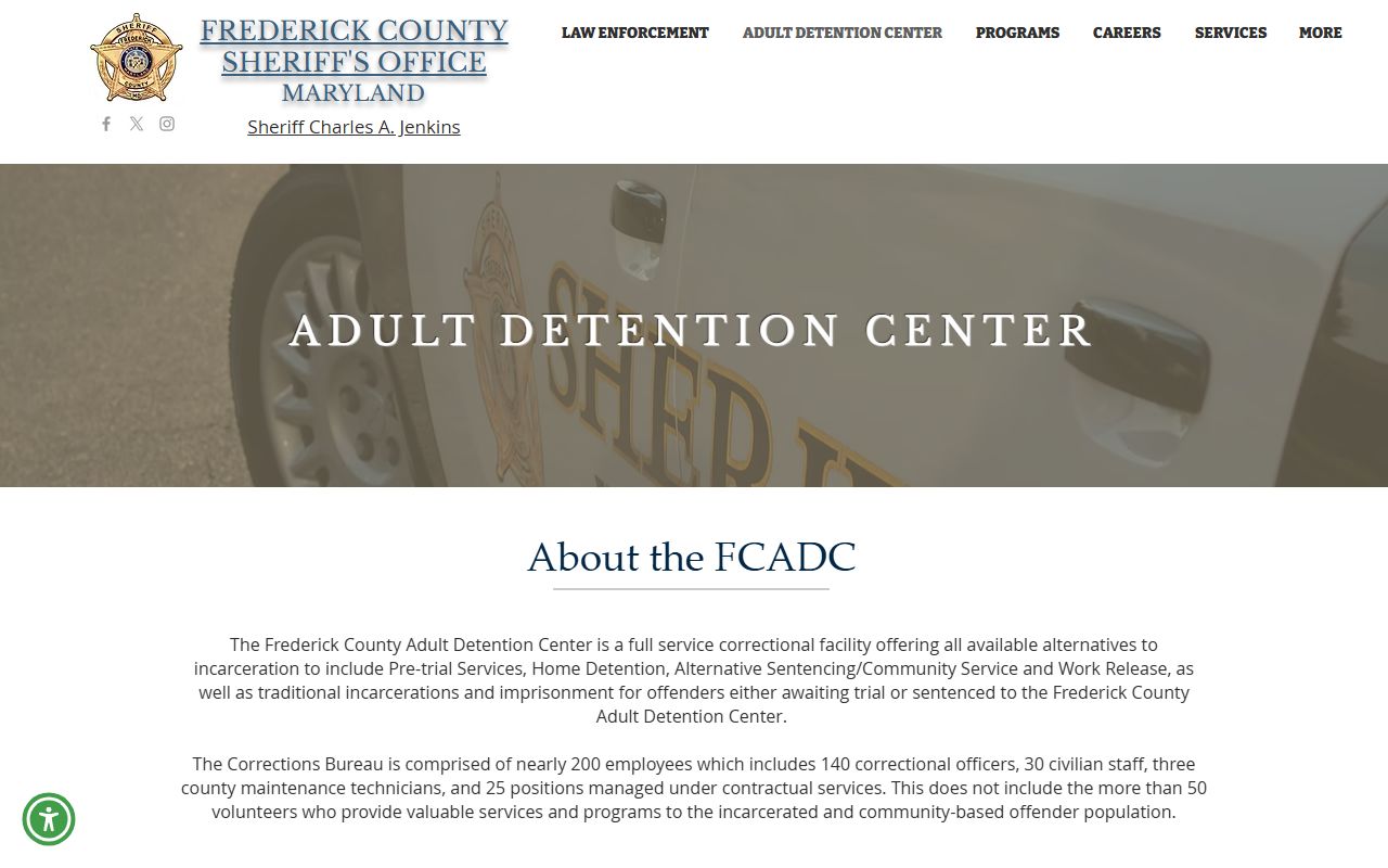 Frederick County inmate records Adult Detention Center overview