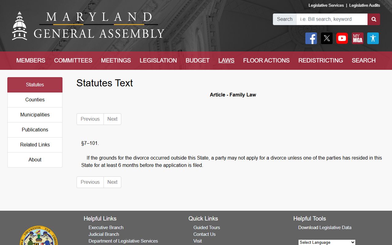 Frederick County divorce records Maryland divorce grounds statute