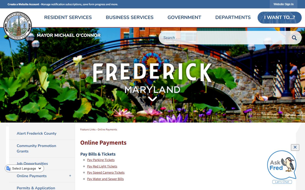 Frederick County traffic court records City of Frederick online payments