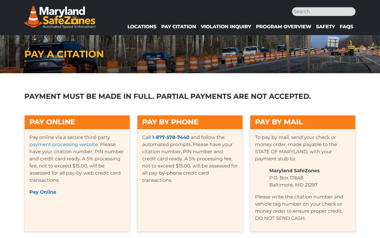 Frederick County traffic court records Maryland SafeZones citation payment