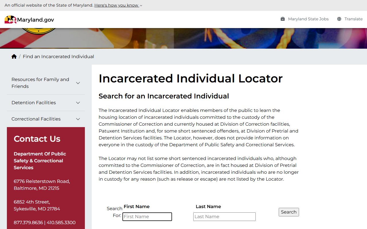 Frederick County warrant records state custody locator through Maryland DPSCS