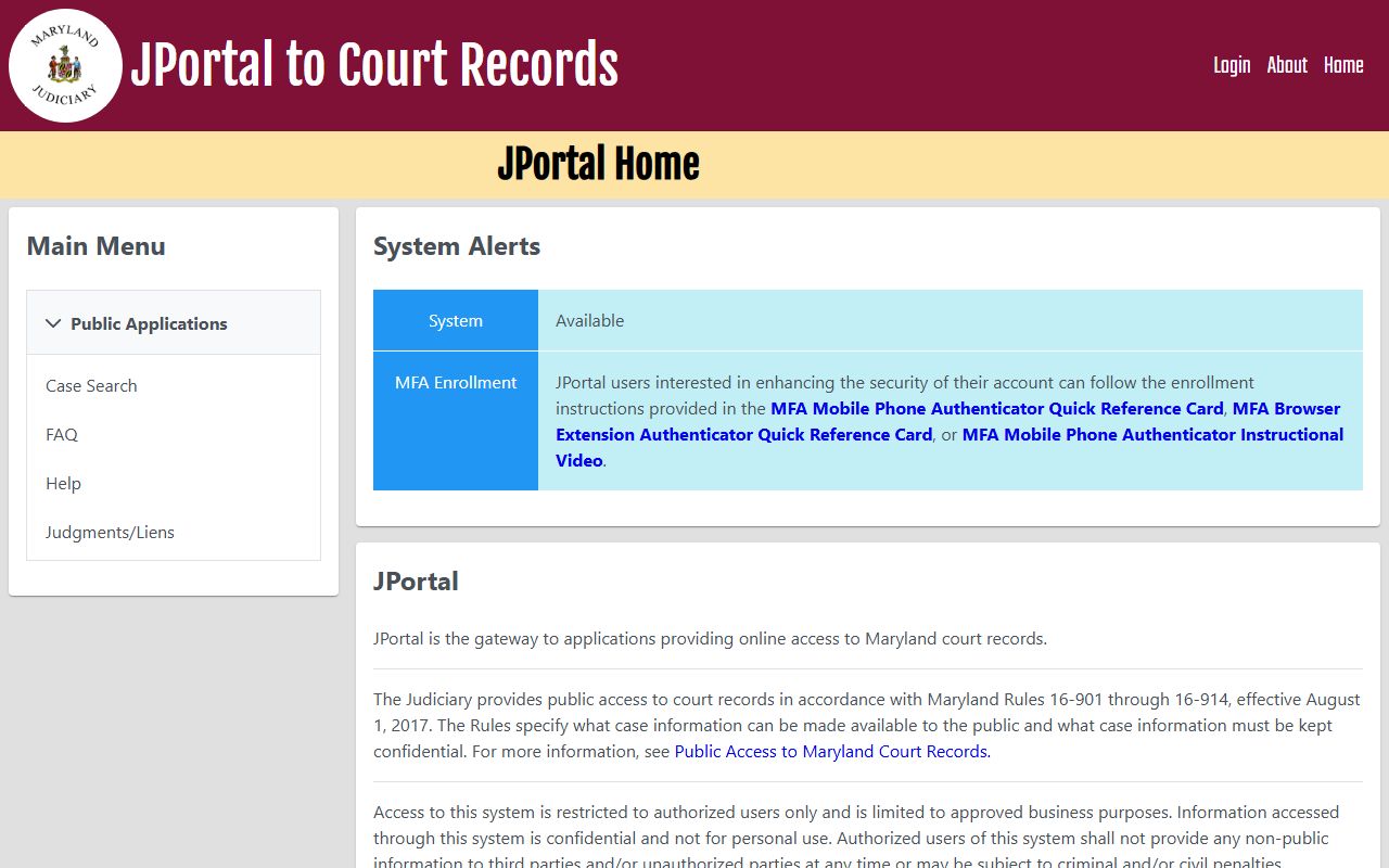 Frederick County court records Maryland JPortal access