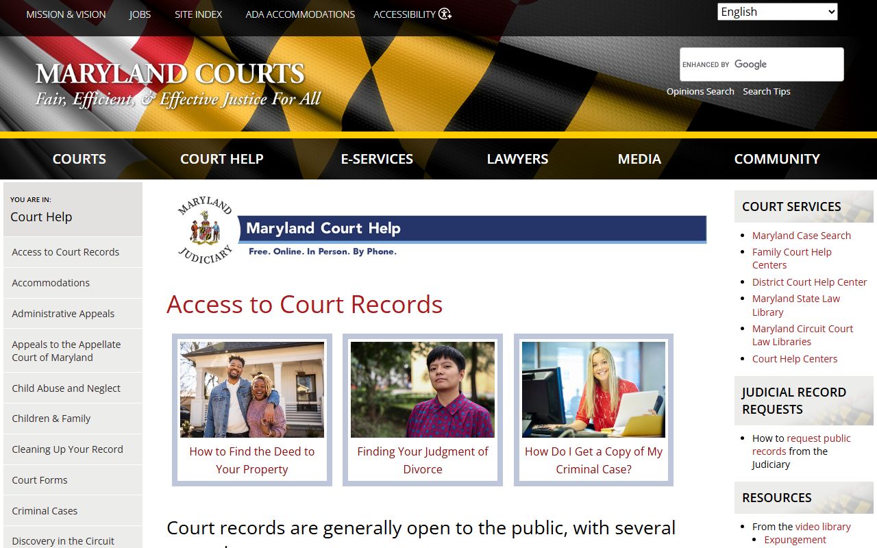 Frederick County court records Maryland Court Help records access